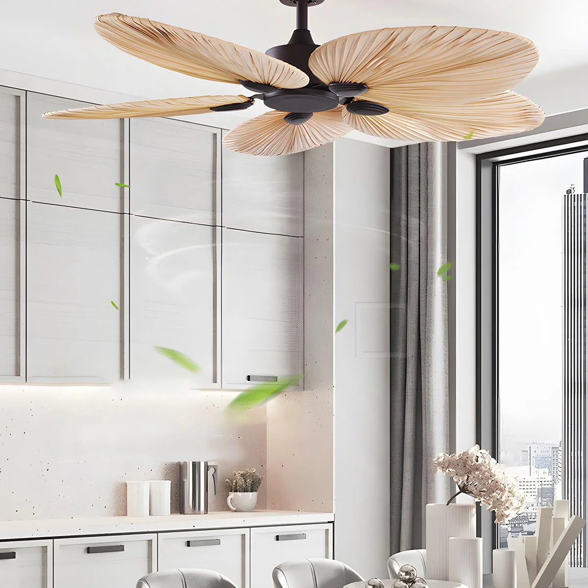 20.47 '' DC Motor Variable Frequency 5-Leaf Palm Leaf Ceiling Fan - Image 2