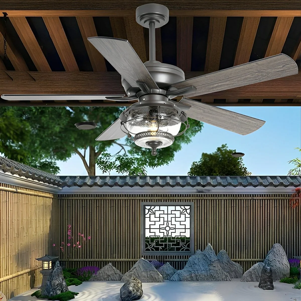 52" Black Classic Globe Lamp Outdoor DC Motor Reverse Ceiling Fan Light - Image 4