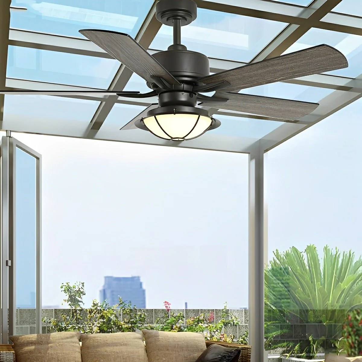 52" Classic Outdoor DC Motor Reverse Ceiling Fan Light - Image 5