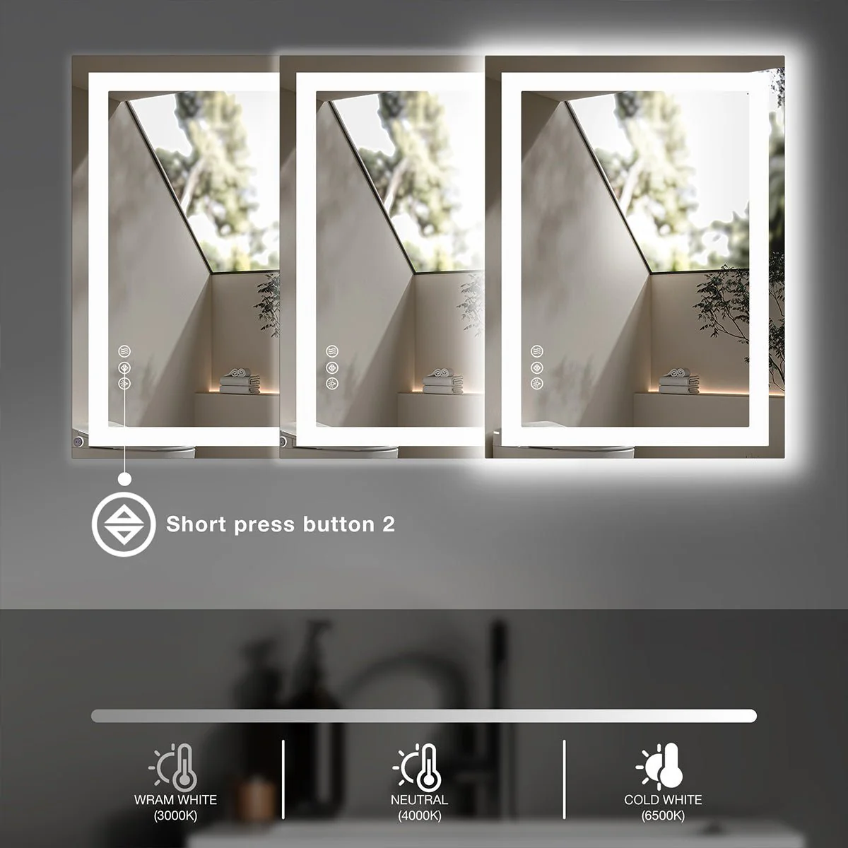 28" Anti-fog LED Bathroom Mirror LED Light Wall Mirror - Image 4