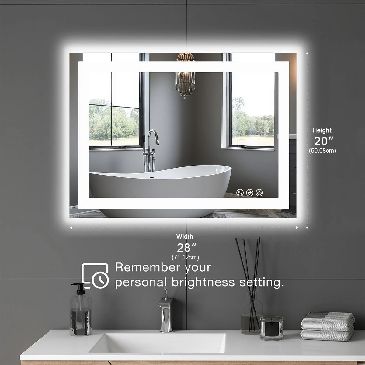 28" Anti-fog LED Bathroom Mirror LED Light Wall Mirror - Image 6
