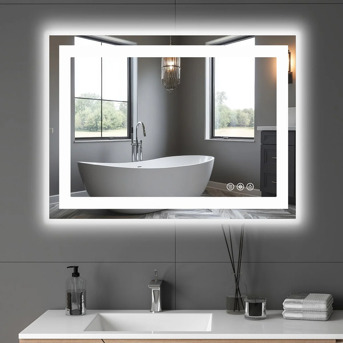 28" Anti-fog LED Bathroom Mirror LED Light Wall Mirror - Image 7