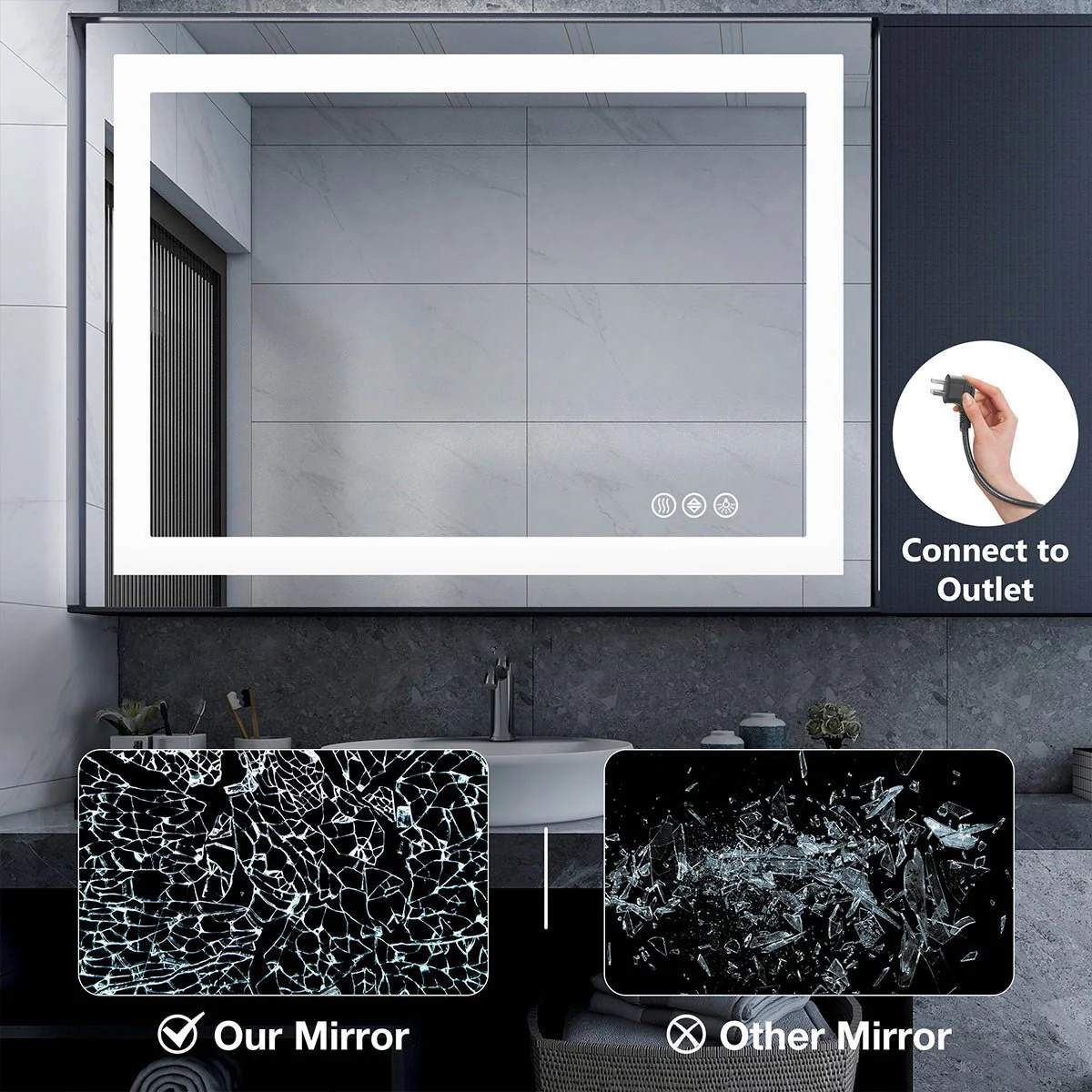 28" Anti-fog LED Bathroom Mirror LED Light Wall Mirror - Image 8
