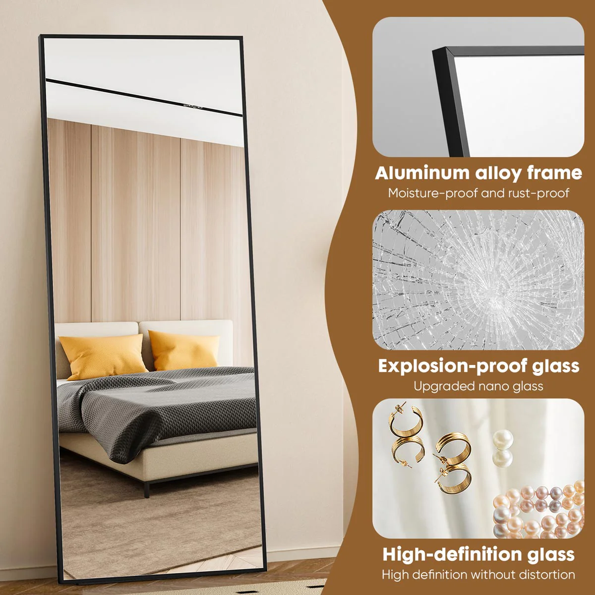 71"x26" Large Full Body Floor Mirror Standing Wall Mirror - Image 8