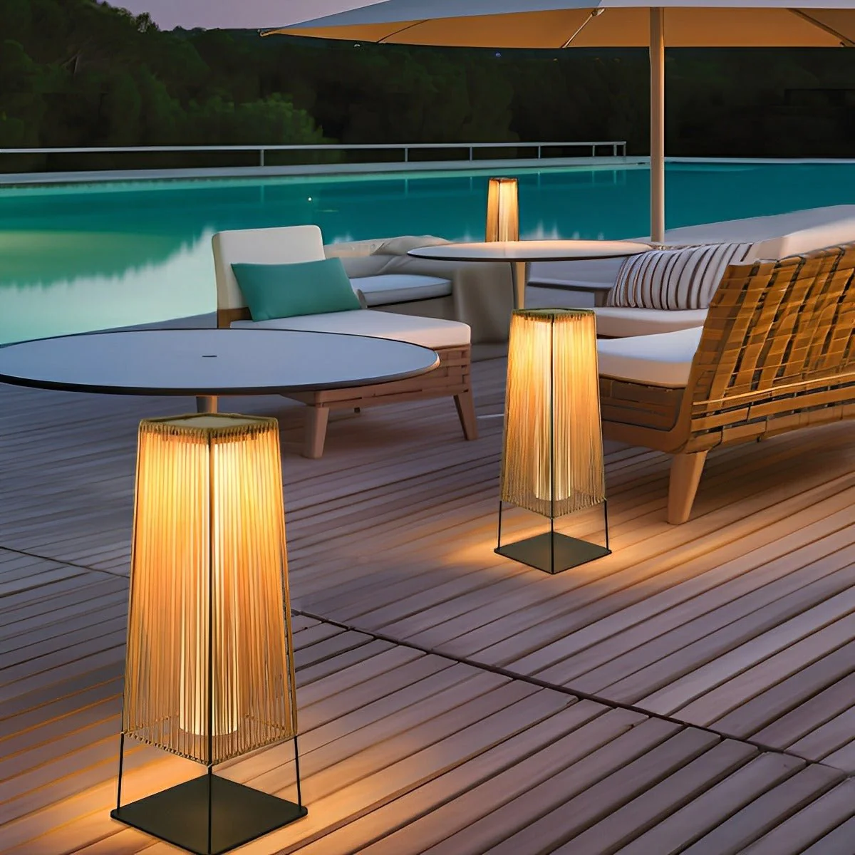 Artisanal Modern Waterproof Rattan LED Outdoor Floor Lamp Lantern - Image 3