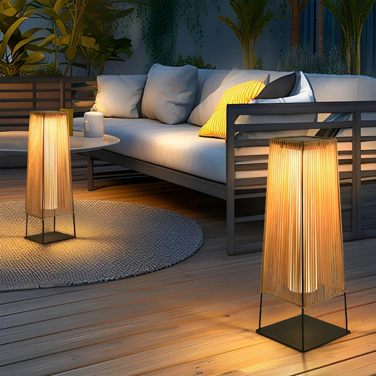Artisanal Modern Waterproof Rattan LED Outdoor Floor Lamp Lantern - Image 4
