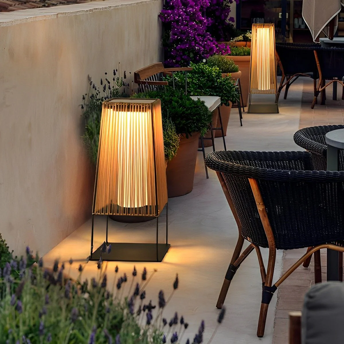 Artisanal Modern Waterproof Rattan LED Outdoor Floor Lamp Lantern - Image 6