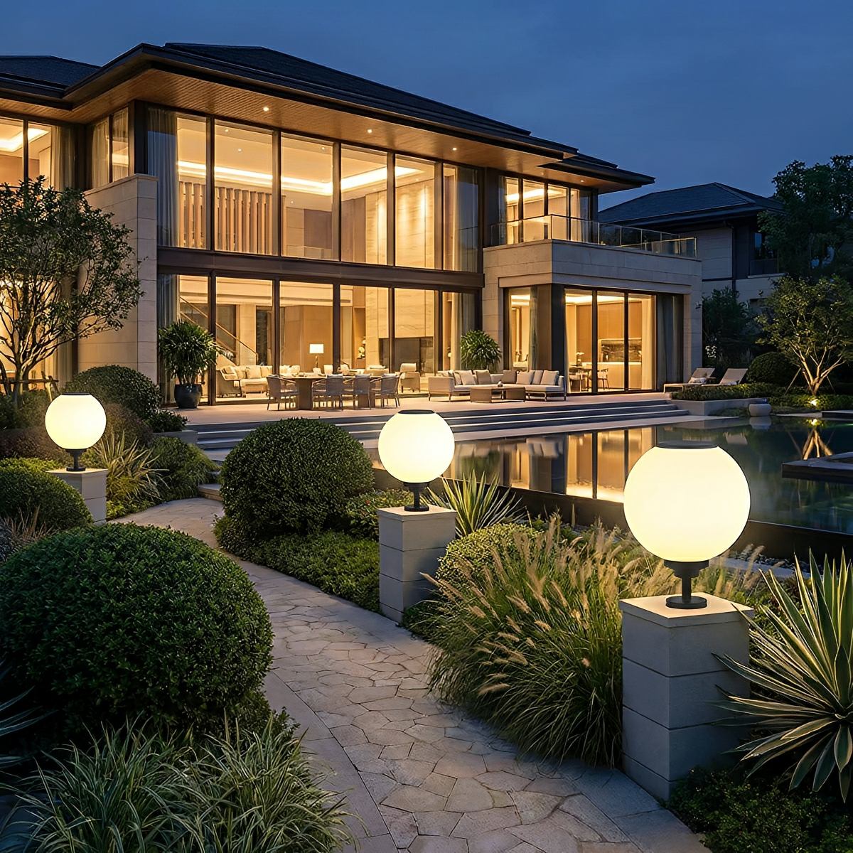 Waterproof Ball Three Step Dimming LED Solar Post Caps Lights - Image 4