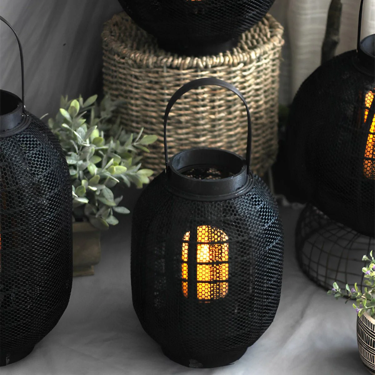 Black Handmade Wood LED Candle Lantern Floor Lamp - Image 11