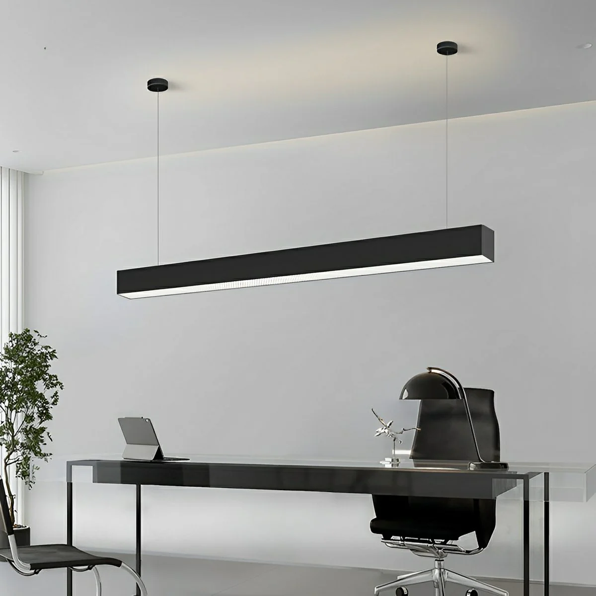 Black Modern Minimalist Linear LED Long Strip Office Ceiling Pendant Lights