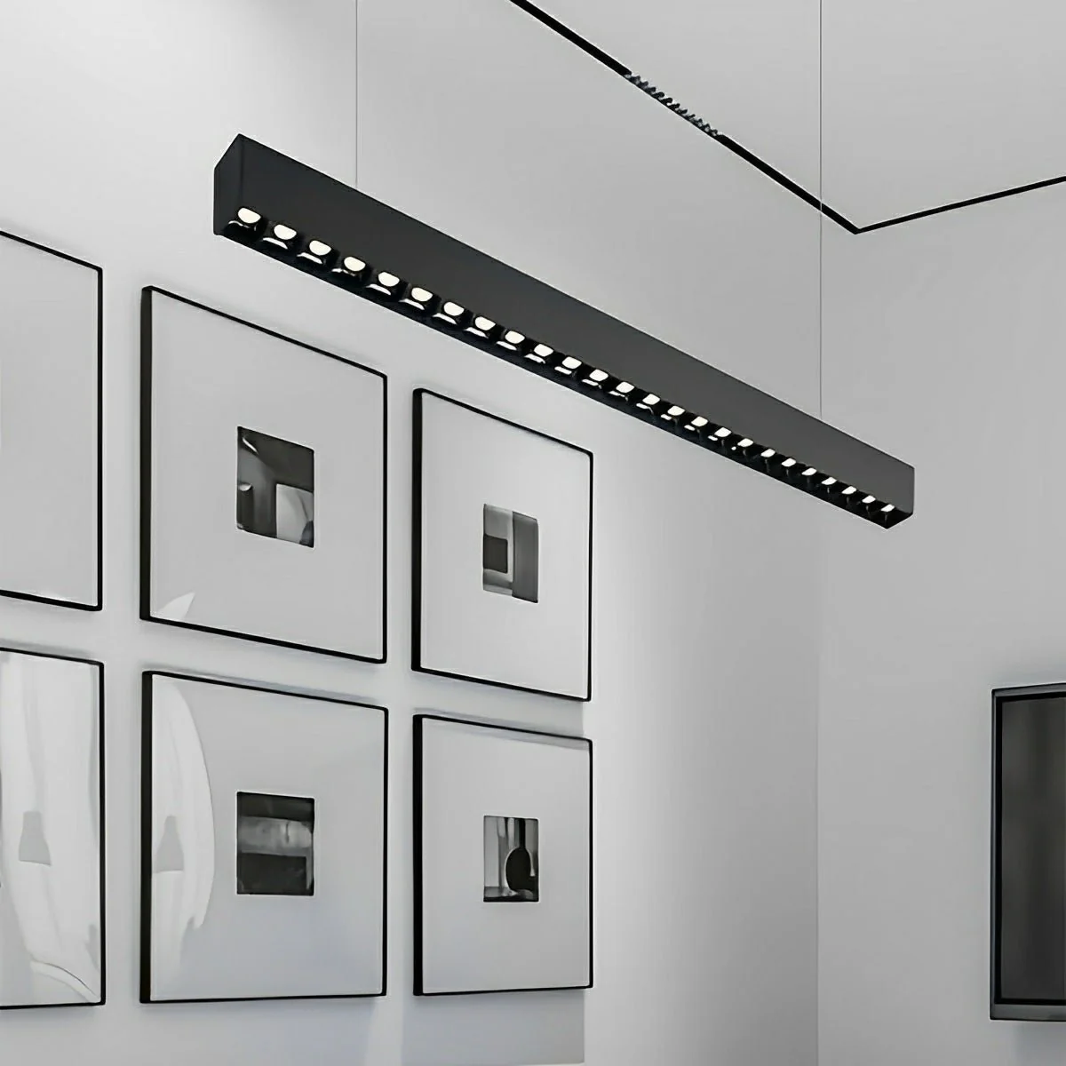 Black Modern Minimalist Linear LED Long Strip Office Ceiling Pendant Lights - Image 2