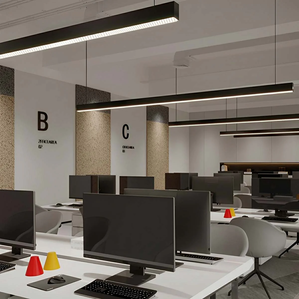 Black Modern Minimalist Linear LED Long Strip Office Ceiling Pendant Lights - Image 4