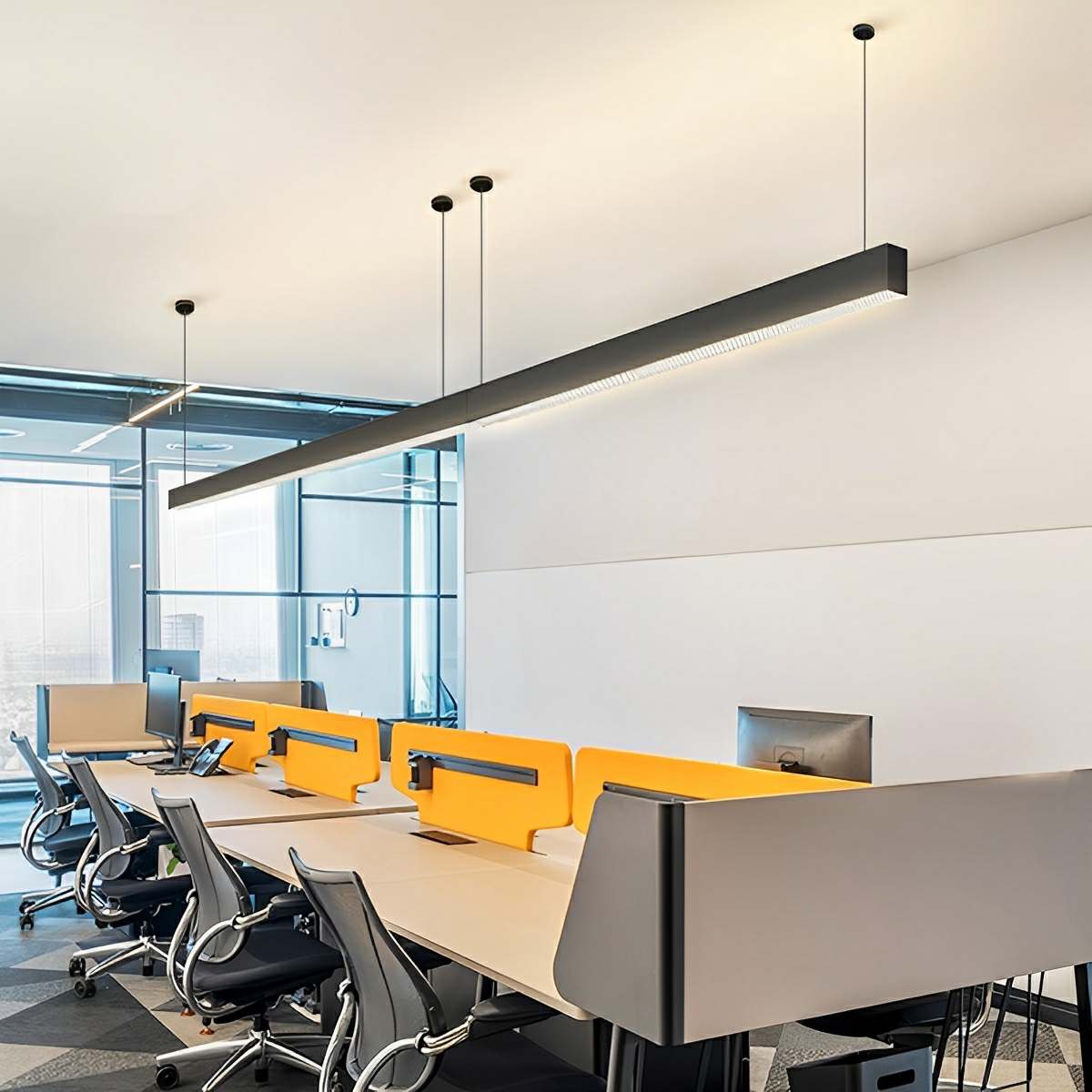Black Modern Minimalist Linear LED Long Strip Office Ceiling Pendant Lights - Image 6