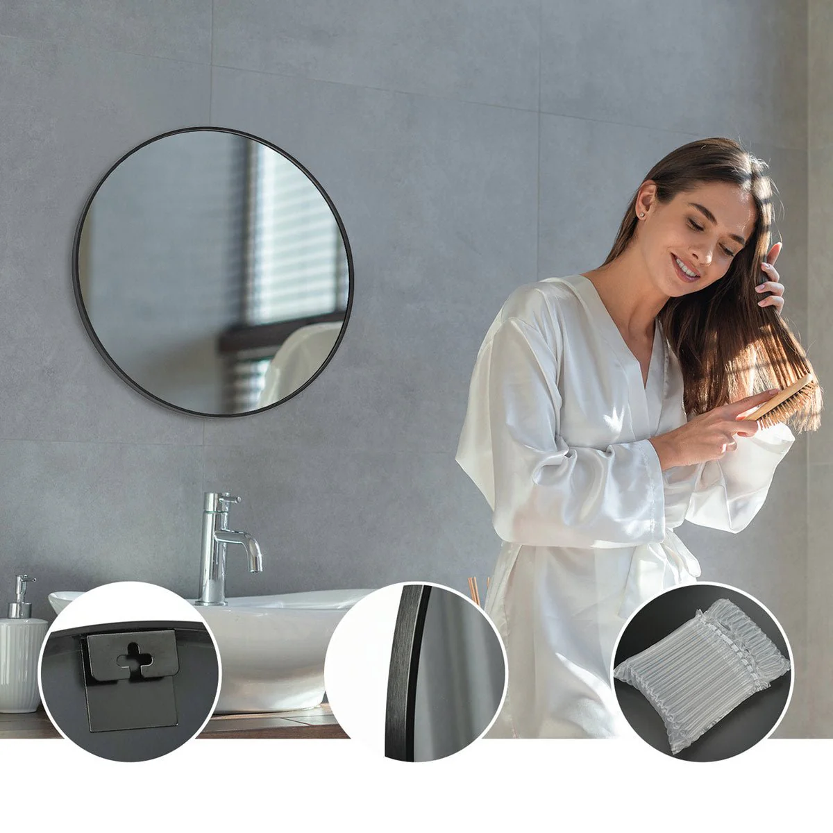 20 inch Round High-definition Wall Makeup Mirror Vanity Mirrors - Image 5