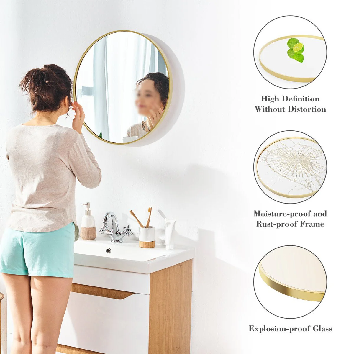 20 inch Round High-definition Wall Makeup Mirror Vanity Mirrors - Image 7