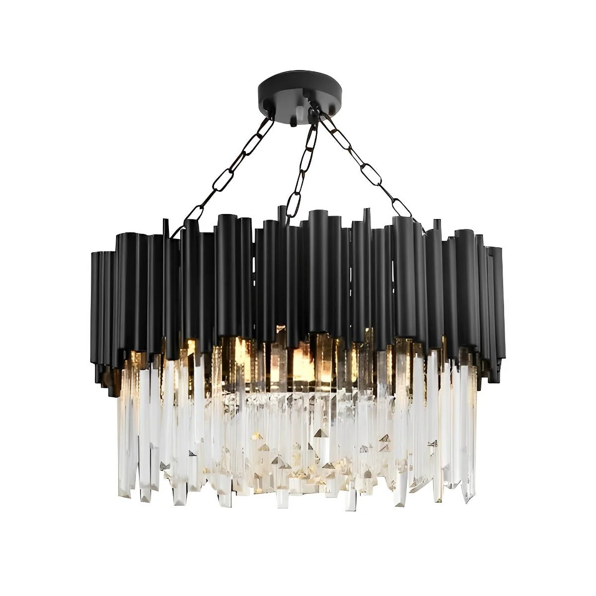 Circular Clear Crystal Metal Black Modern Chandelier Pendant Lamp - Image 8