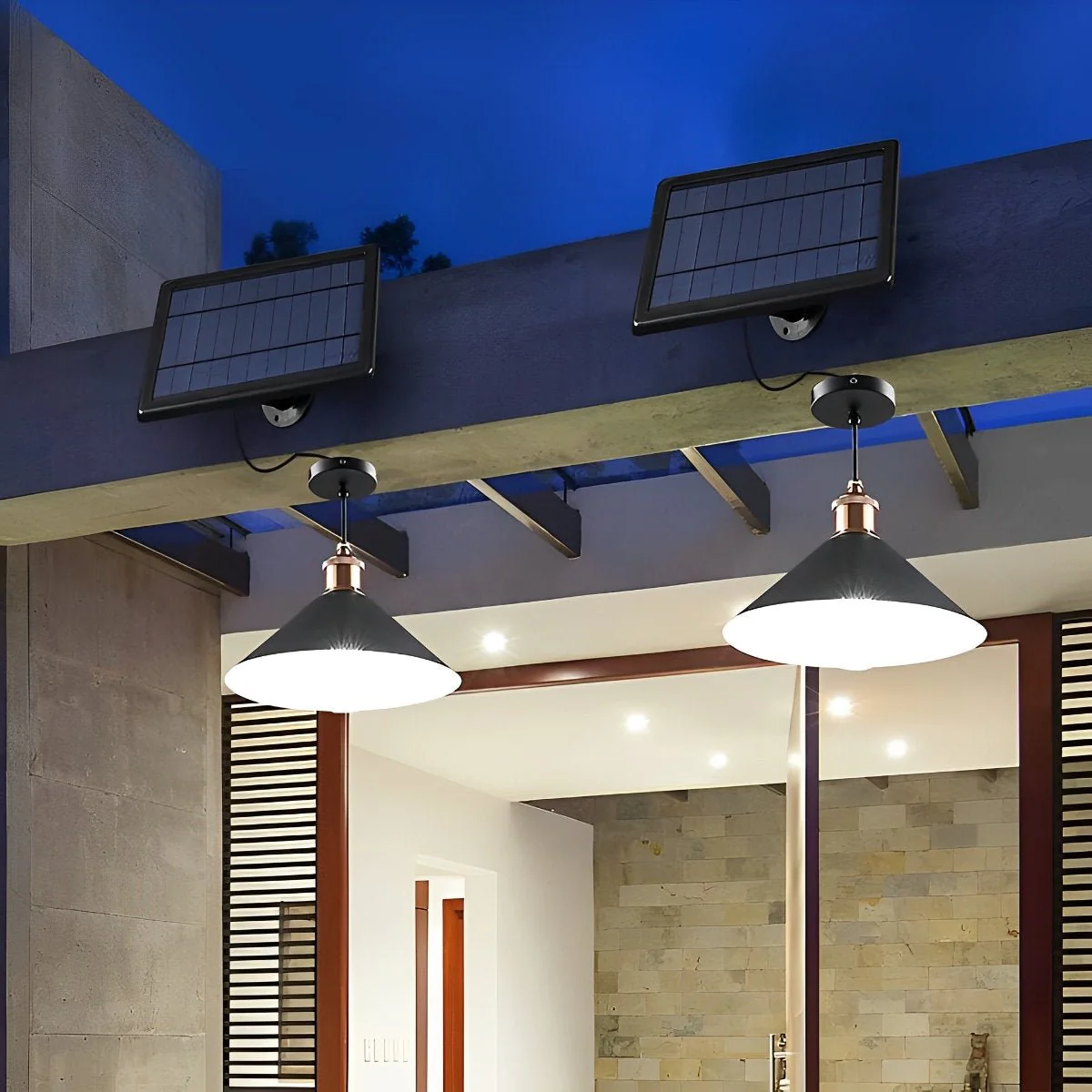 Waterproof Solar Classic Conical Shade LED Pendant Light Hanging Lights - Image 3