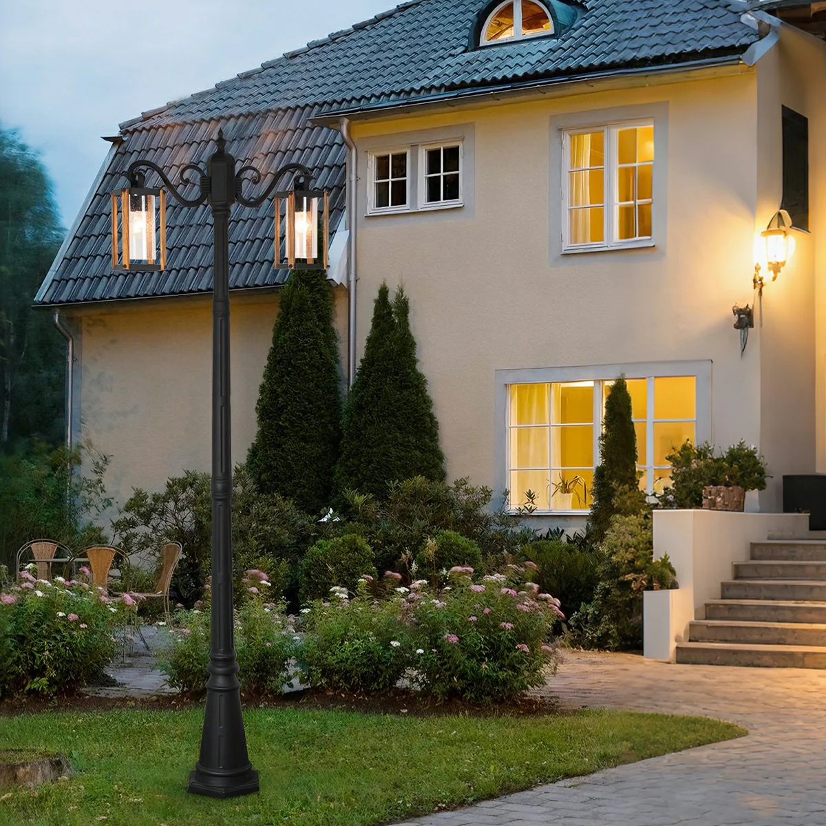 Classic Round Coach Lamps LED Outdoor Pathway Post Lights - Image 2