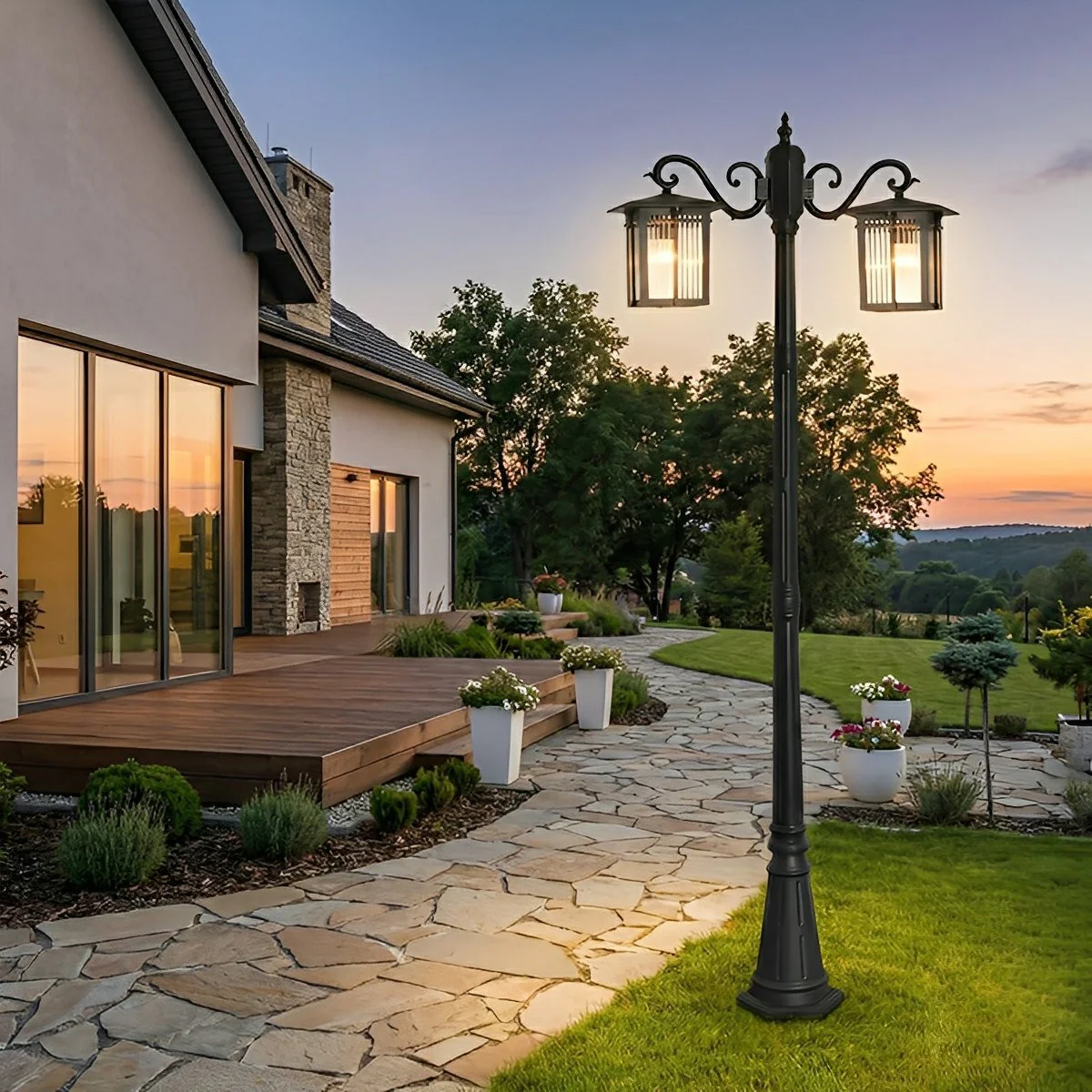 Classic Square Coach Lamps LED Outdoor Pathway Post Lights - Image 2