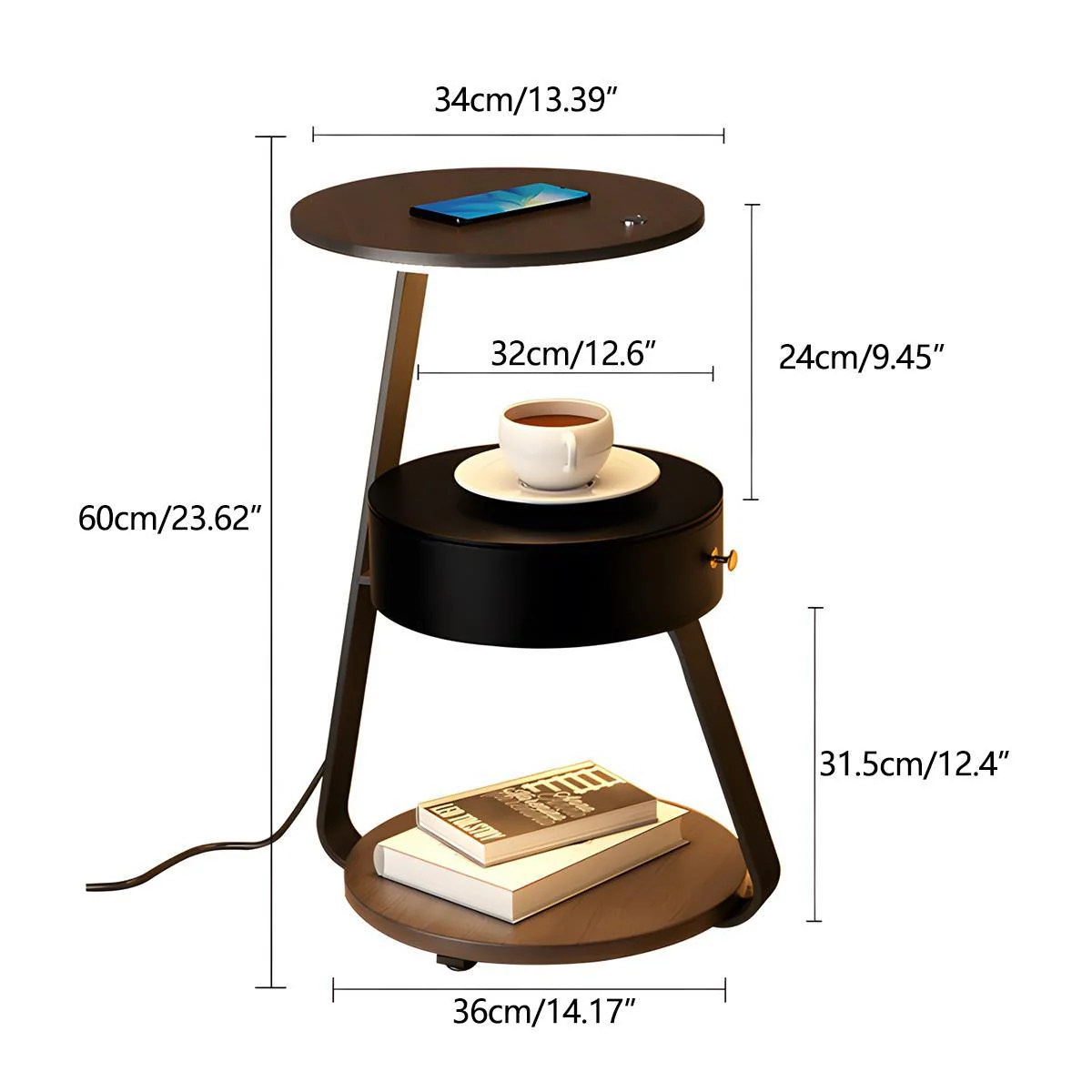 Coffee Table With Floor Lamp Shelf with Lamp Wireless Chargeable Bedside Table - Image 11