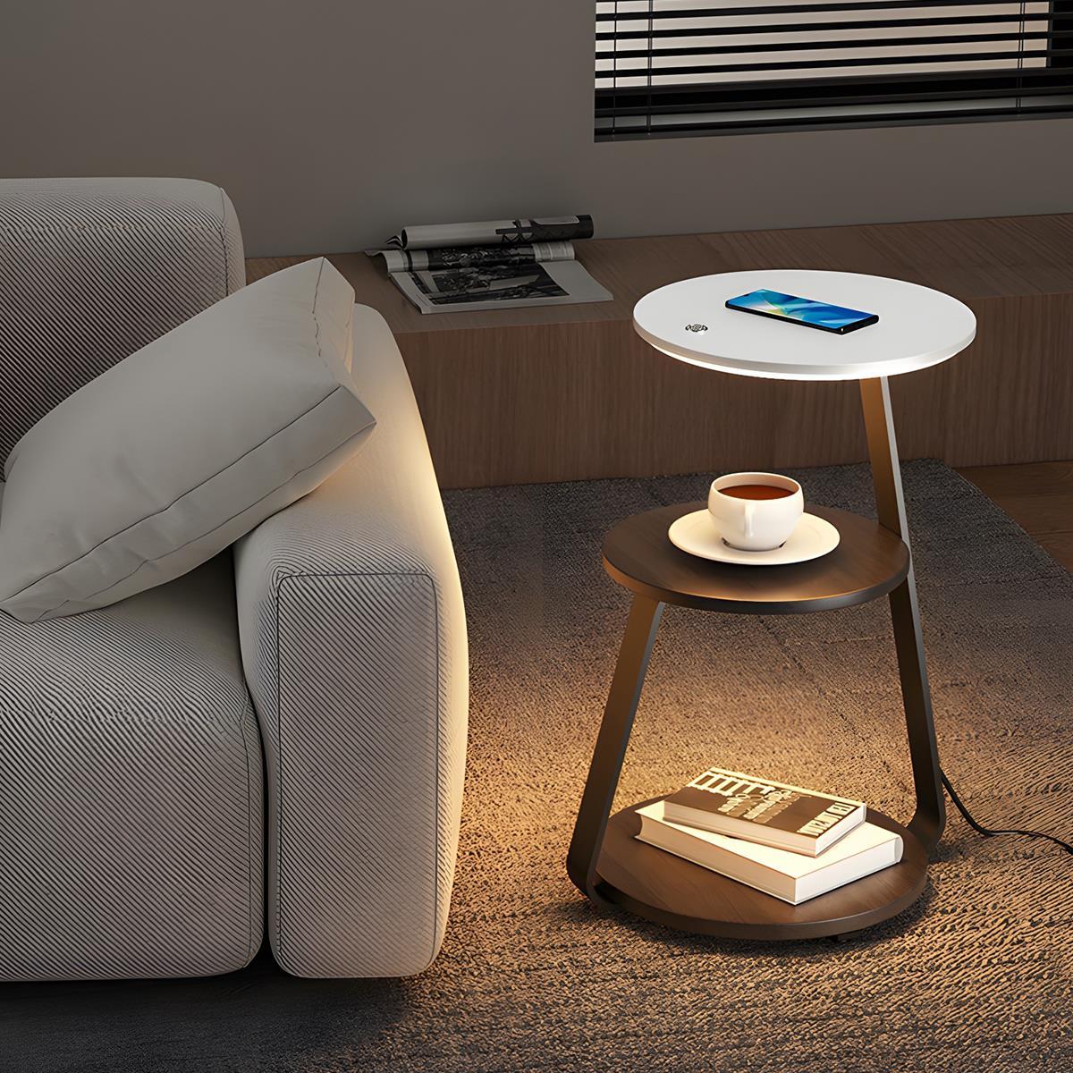 Coffee Table With Floor Lamp Shelf with Lamp Wireless Chargeable Bedside Table - Image 8
