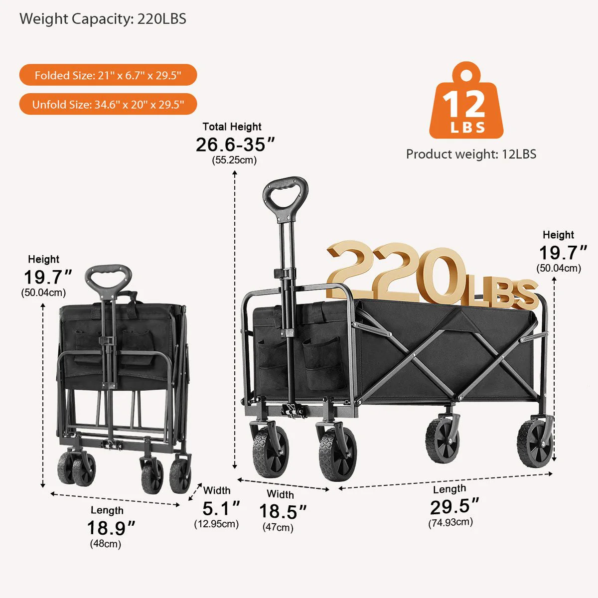 Heavy Duty 600D Folding All-Terrain Wagon Cart for Camping & Shopping, 330lbs - Image 10