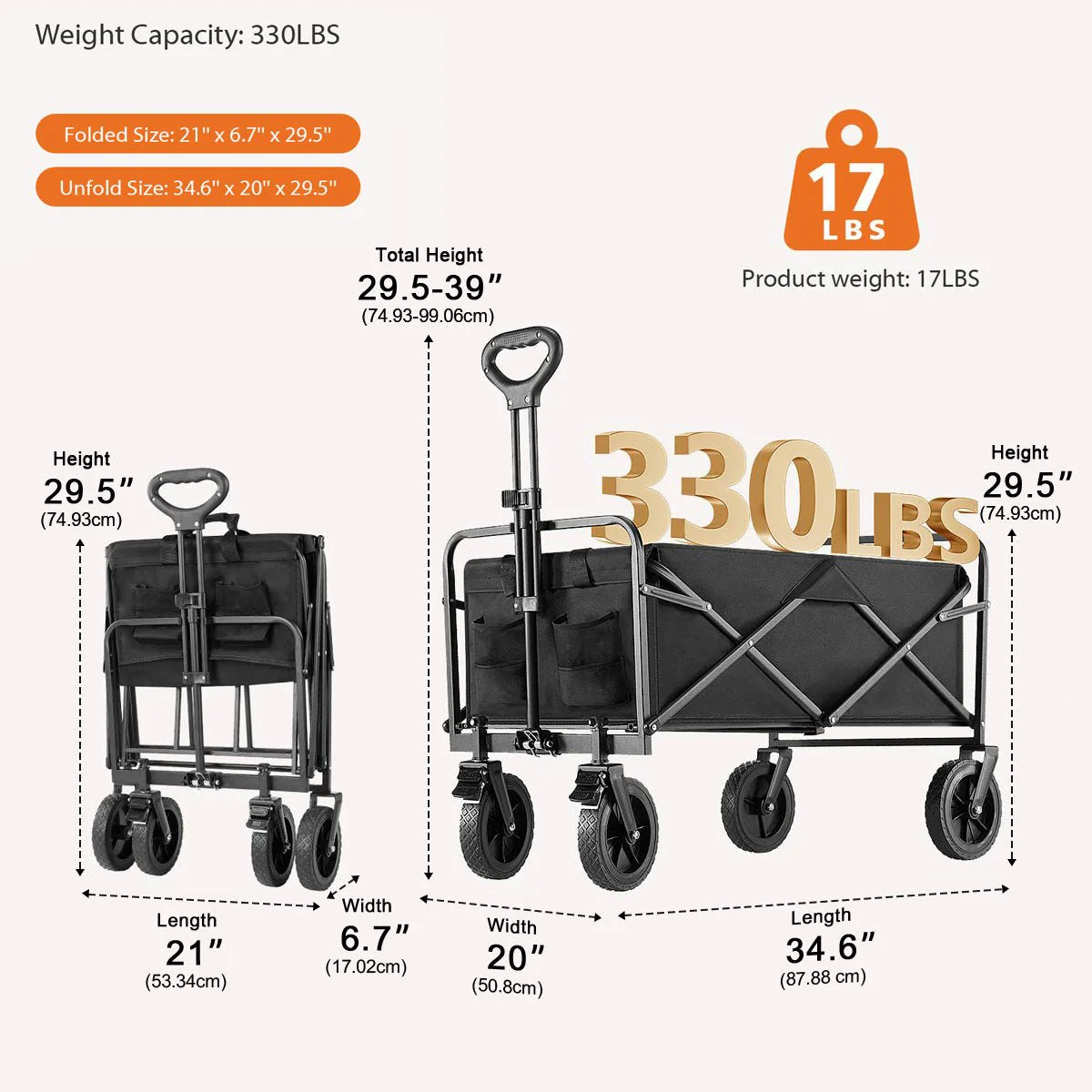 Heavy Duty 600D Folding All-Terrain Wagon Cart for Camping & Shopping, 330lbs - Image 11