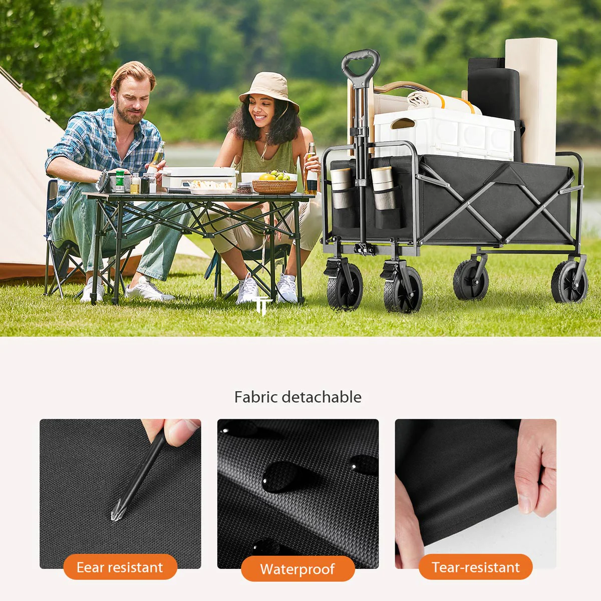 Heavy Duty 600D Folding All-Terrain Wagon Cart for Camping & Shopping, 330lbs - Image 3