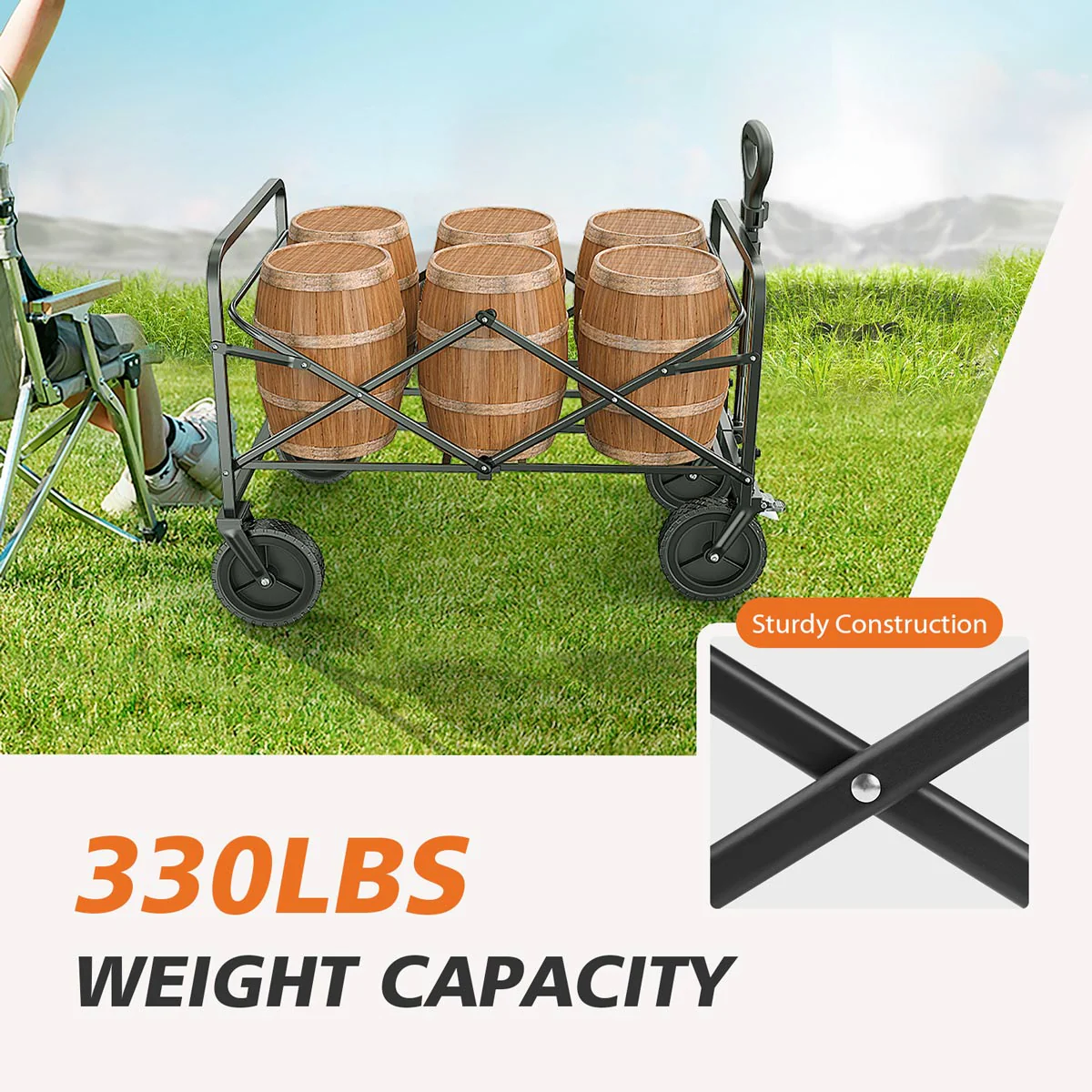Heavy Duty 600D Folding All-Terrain Wagon Cart for Camping & Shopping, 330lbs - Image 5