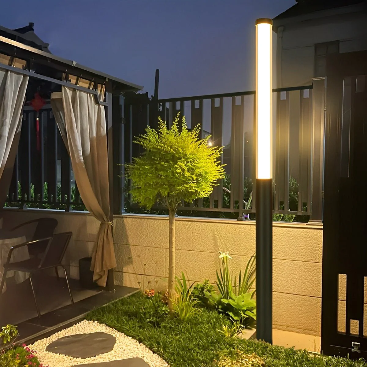 Cylinder LED Black Modern Outdoor Pathway Pole Lights - Image 5