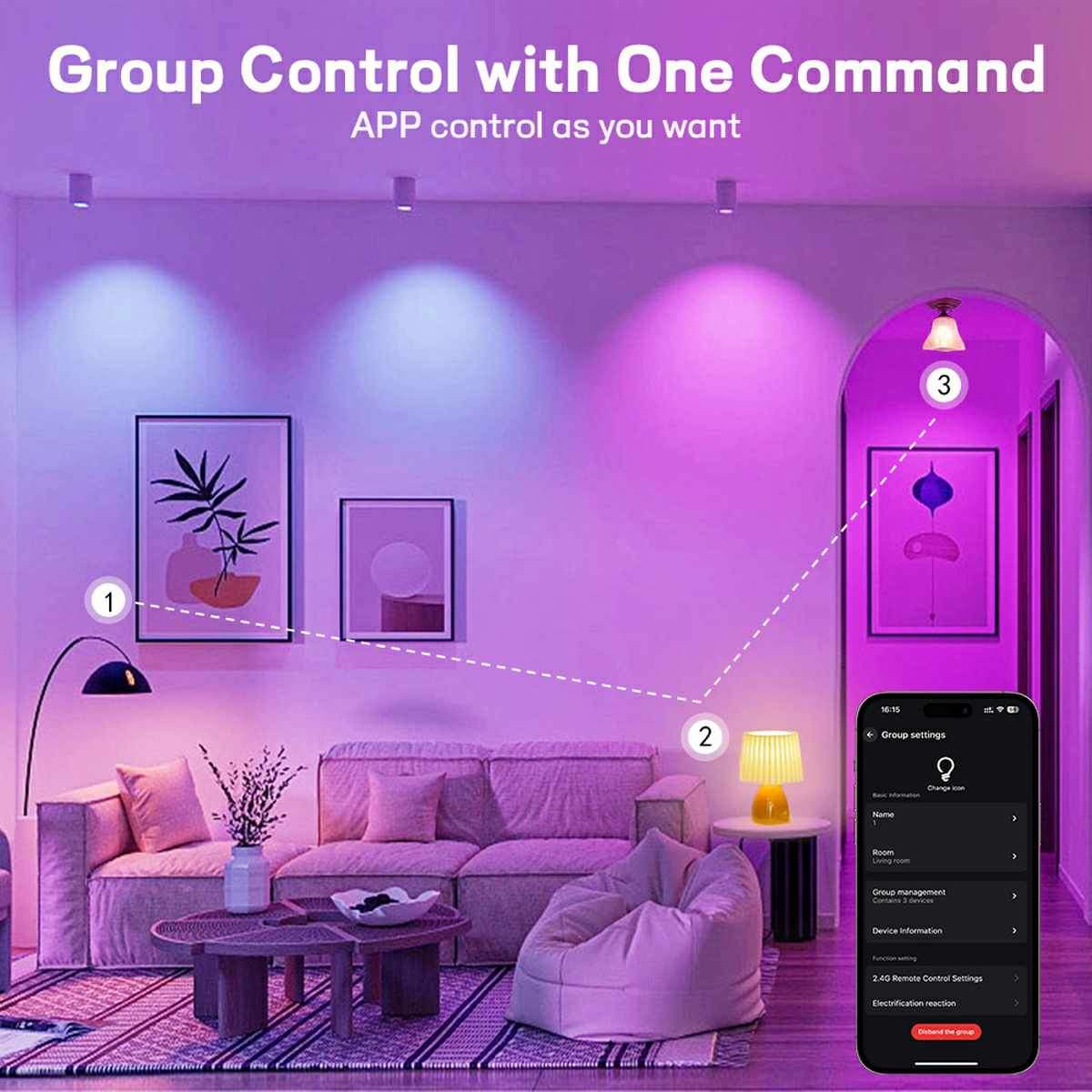 2 Pcs Dimmable WiFi Wireless E26 Smart LED Light Bulbs RGB CCT - Image 5