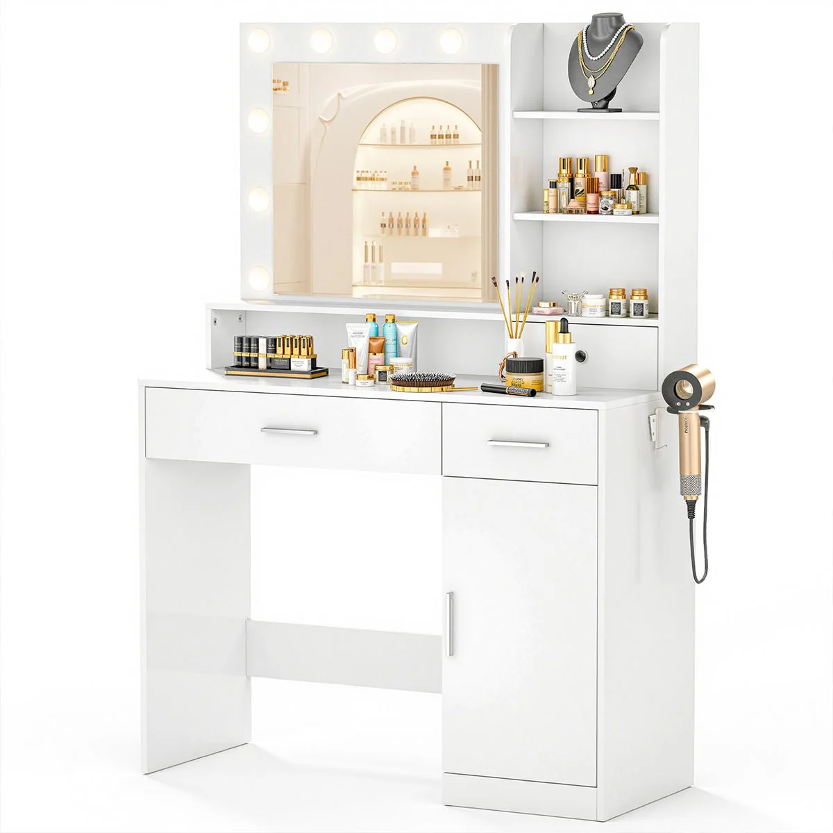 White Makeup Vanities Dressing table With LED Mirror & 3 Drawers - Image 8