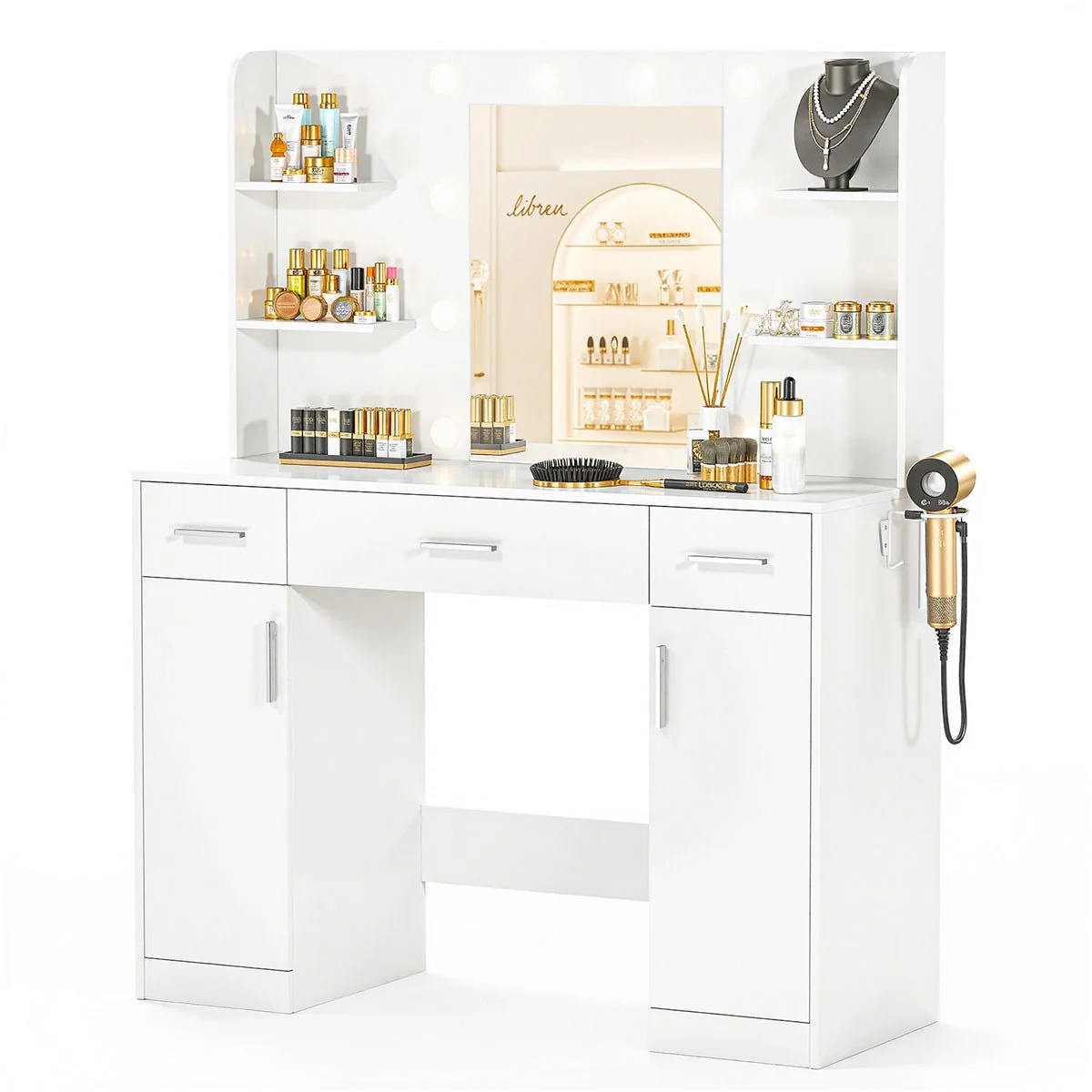 White Makeup Vanities Dressing table With LED Mirror & 3 Drawers - Image 9