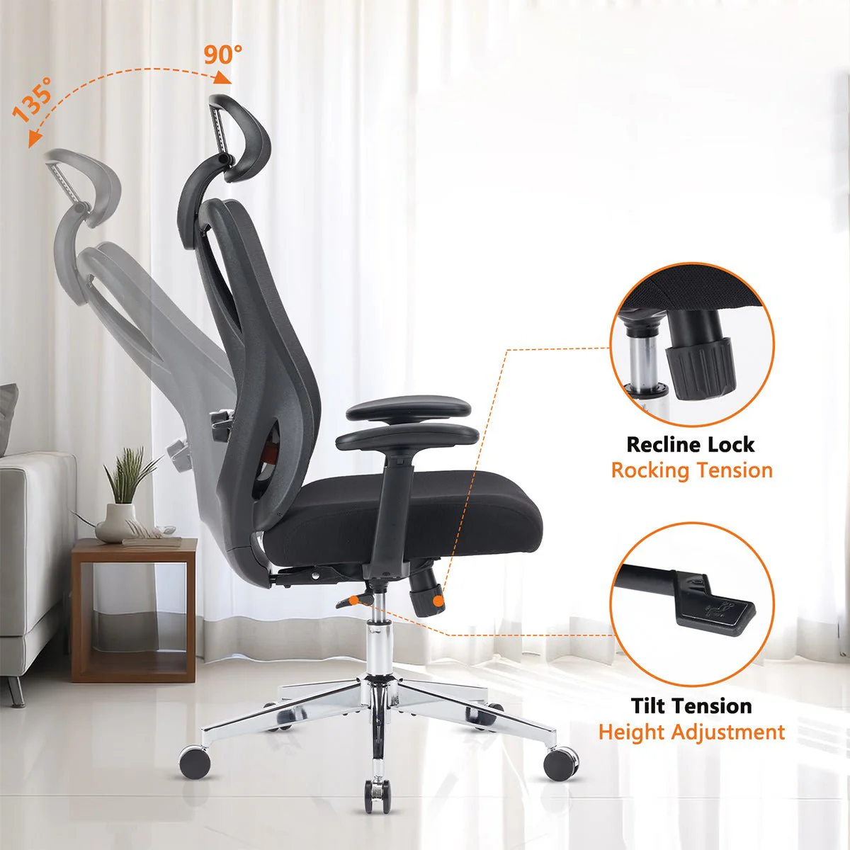 Ergonomic Swivel Mesh Office Computer Chair with Support & Headrest - Image 4