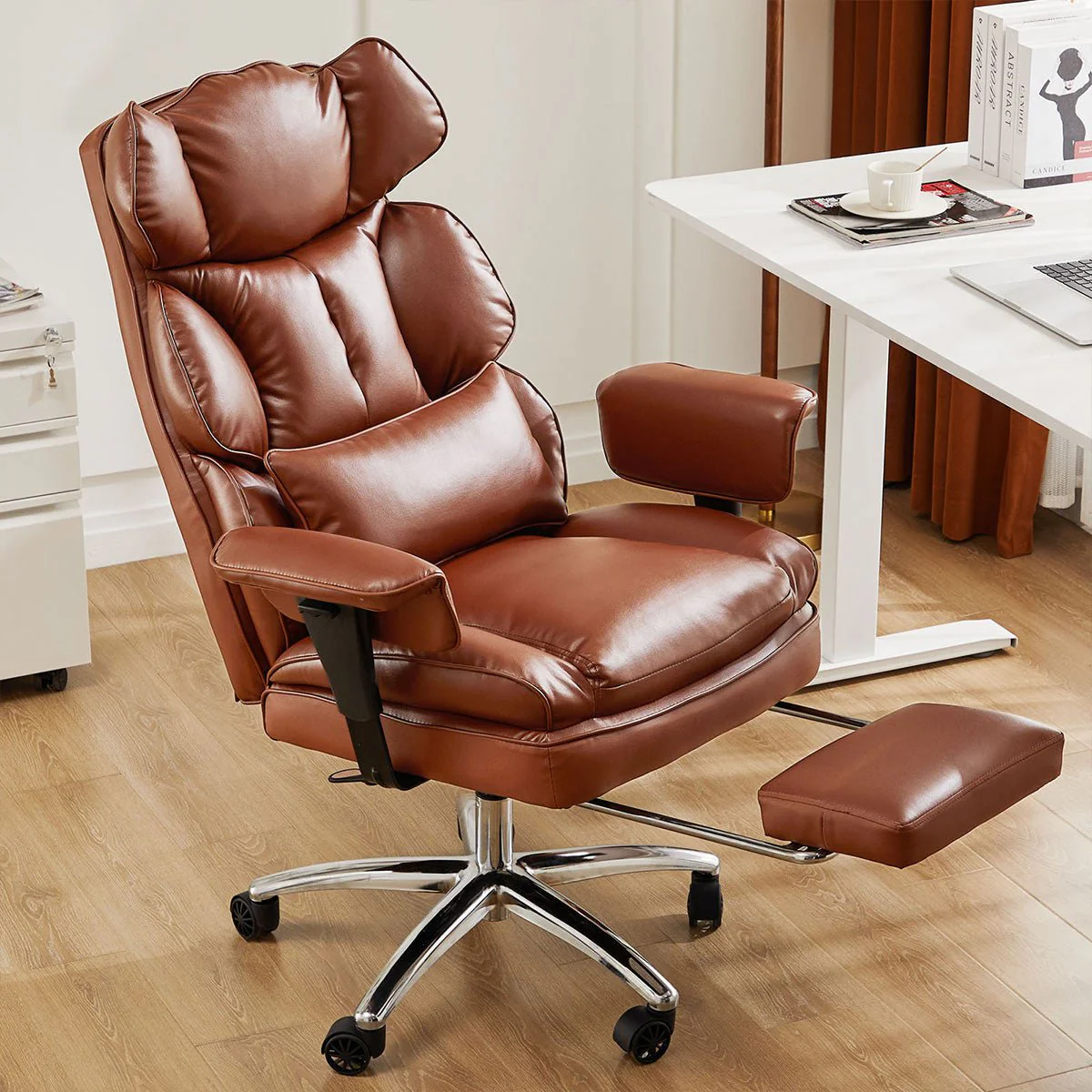 360° Ergonomic PU Leather  Office Chair High Back with Footrest & Lumbar Support - Image 3