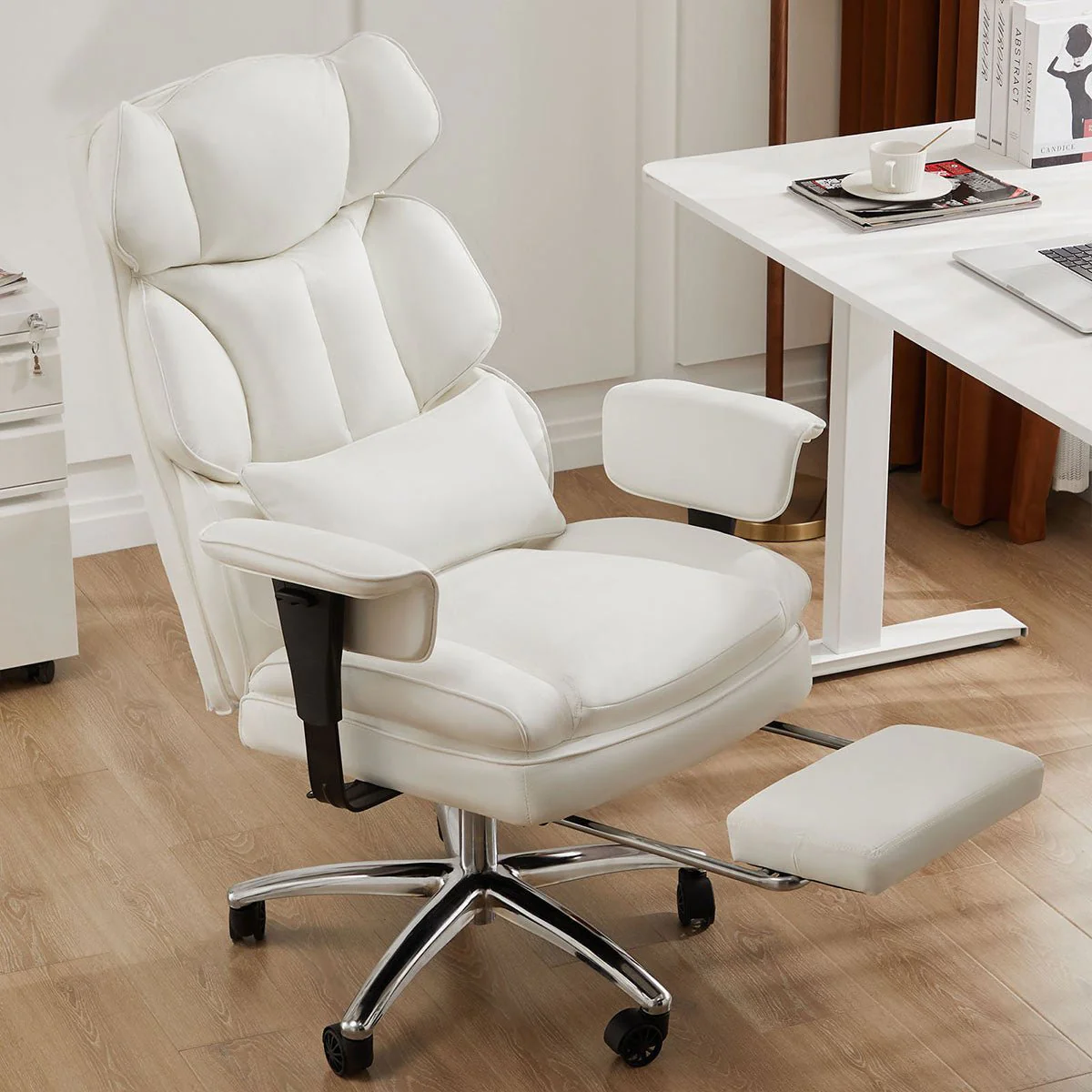 360° Ergonomic PU Leather  Office Chair High Back with Footrest & Lumbar Support - Image 4