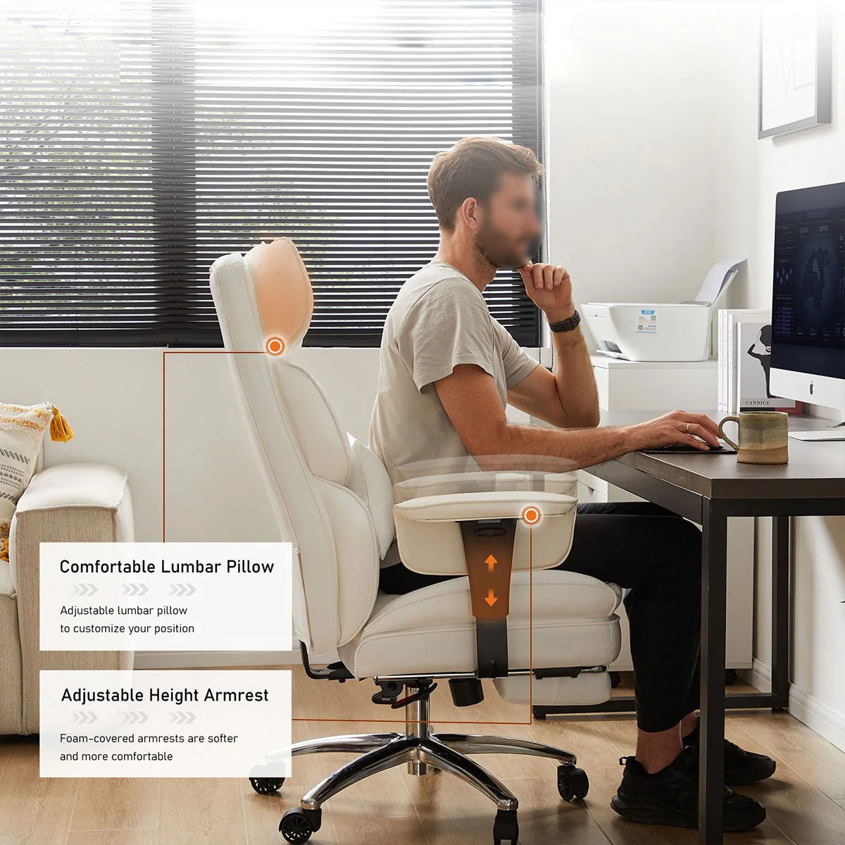360° Ergonomic PU Leather  Office Chair High Back with Footrest & Lumbar Support - Image 5