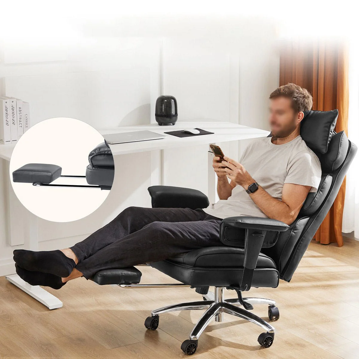 360° Ergonomic PU Leather  Office Chair High Back with Footrest & Lumbar Support - Image 6