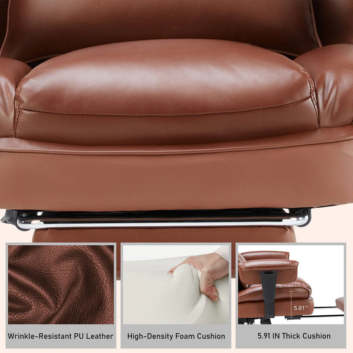 360° Ergonomic PU Leather  Office Chair High Back with Footrest & Lumbar Support - Image 8