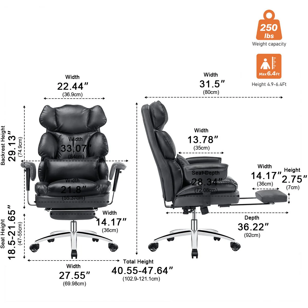 360° Ergonomic PU Leather  Office Chair High Back with Footrest & Lumbar Support - Image 9
