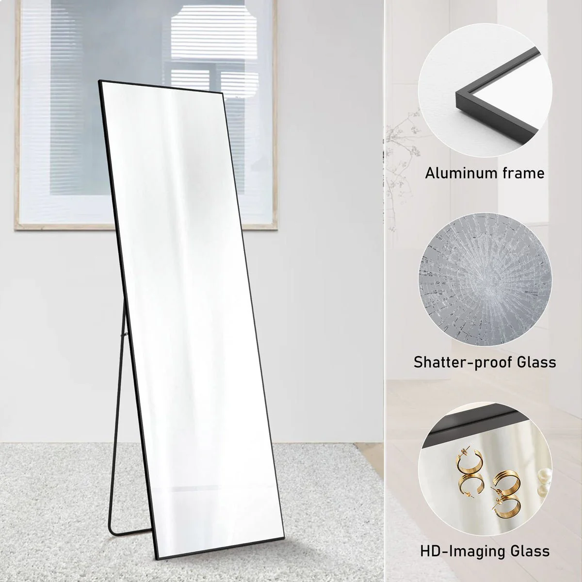 Modern Full Body Standing Floor Mirror Wall Mirror with Stand - Image 8