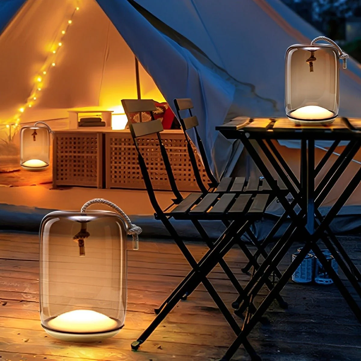 Glass Cylinder Waterproof LED Outdoor Portable Lantern Floor Lamp - Image 3