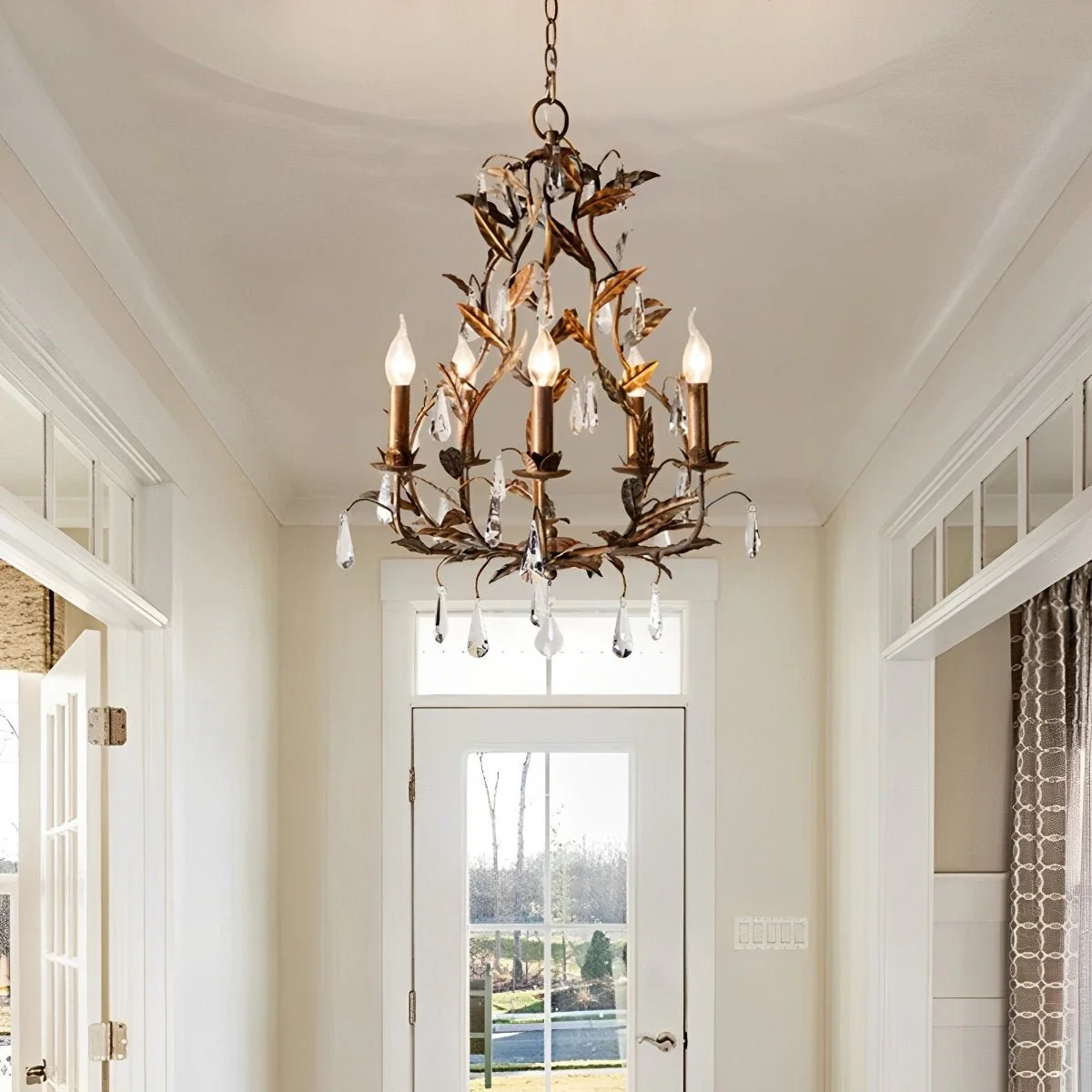 Gold Vintage Leaf Branch Crystal Chandelier Lights - Image 2