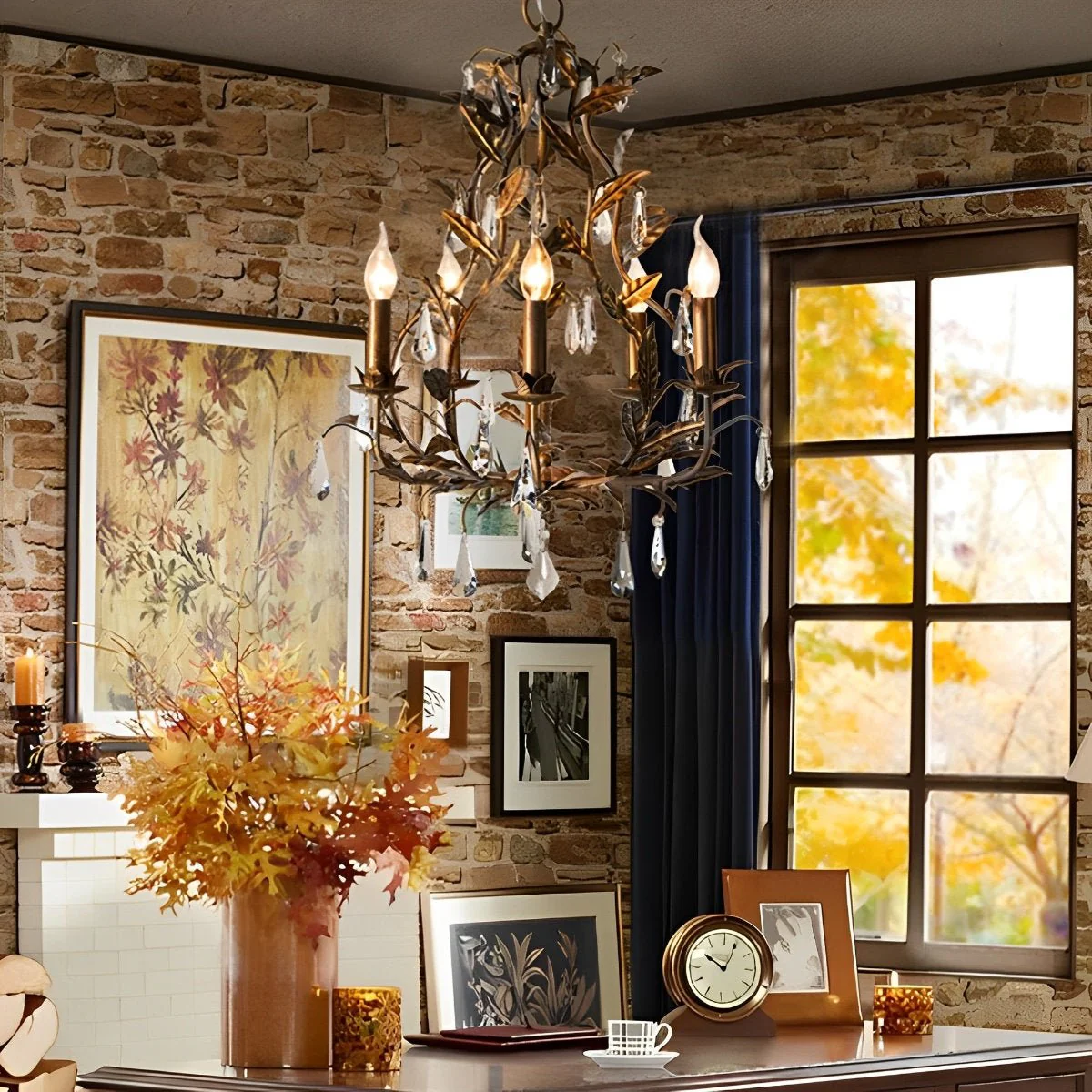 Gold Vintage Leaf Branch Crystal Chandelier Lights - Image 3