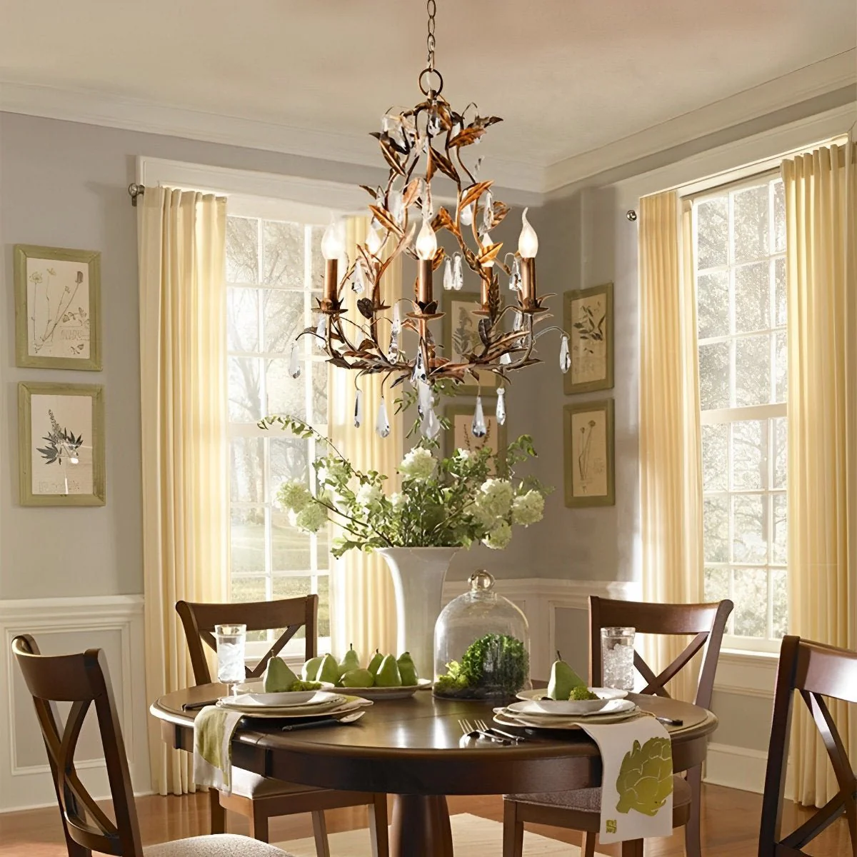 Gold Vintage Leaf Branch Crystal Chandelier Lights - Image 4
