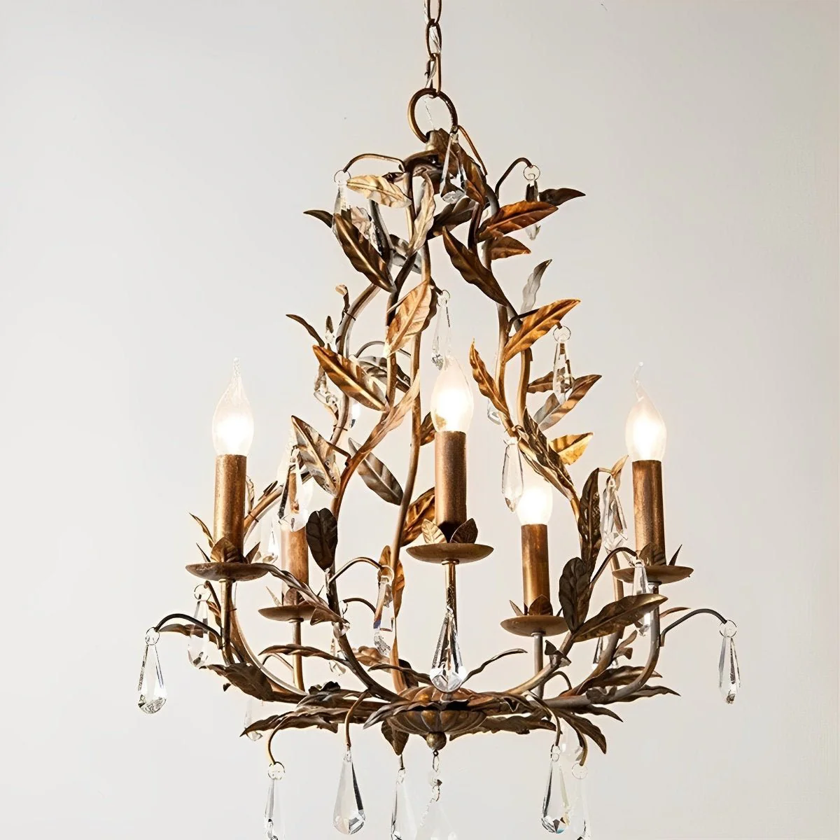 Gold Vintage Leaf Branch Crystal Chandelier Lights - Image 5