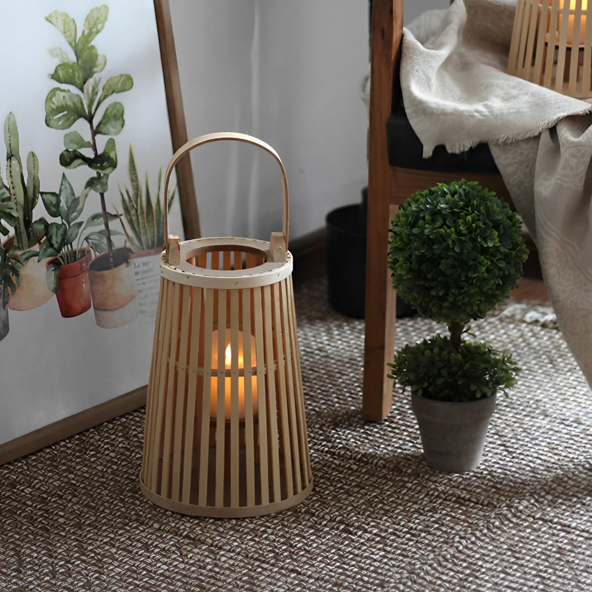 Handmade Bamboo Rattan LED Candle Lantern - Image 3