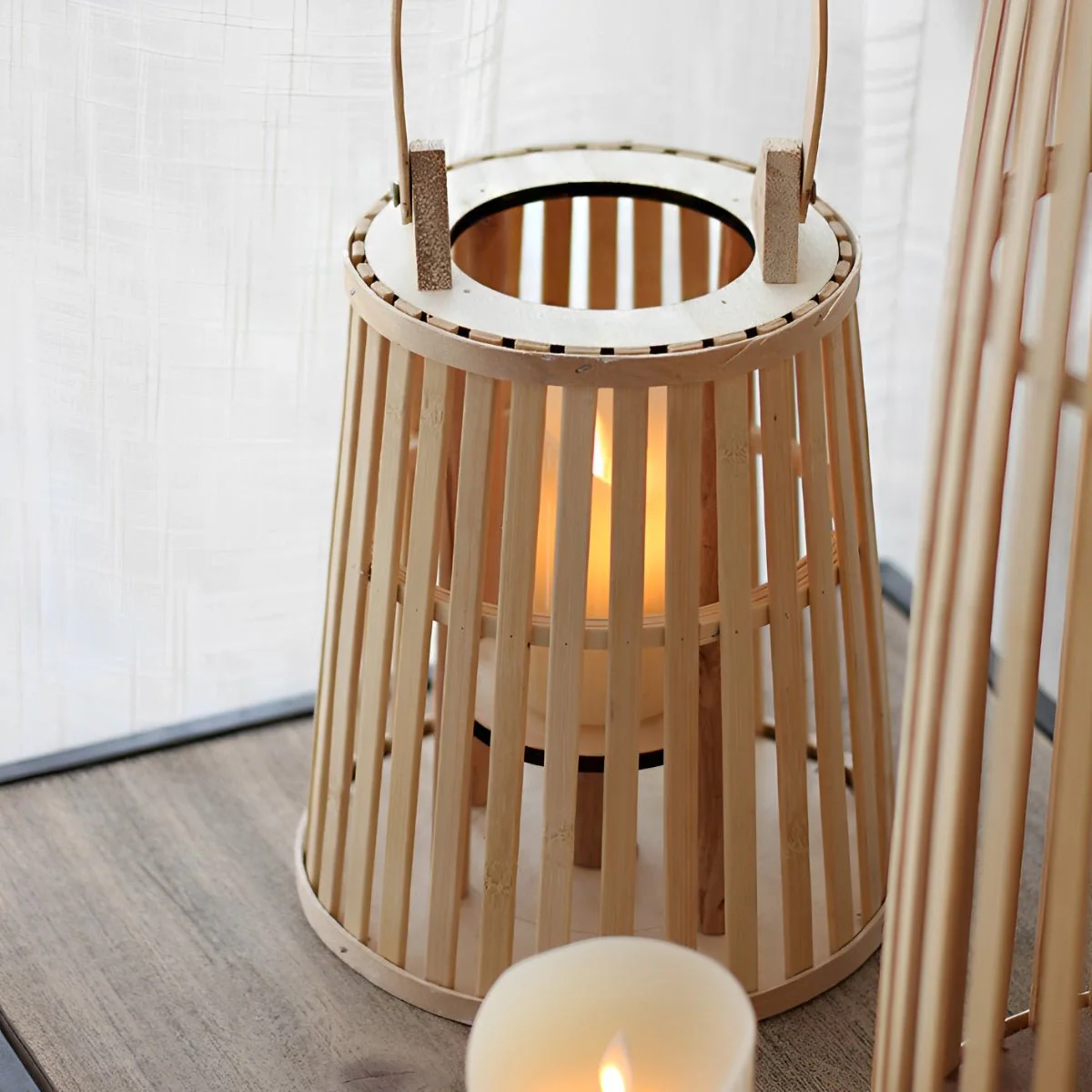 Handmade Bamboo Rattan LED Candle Lantern - Image 4