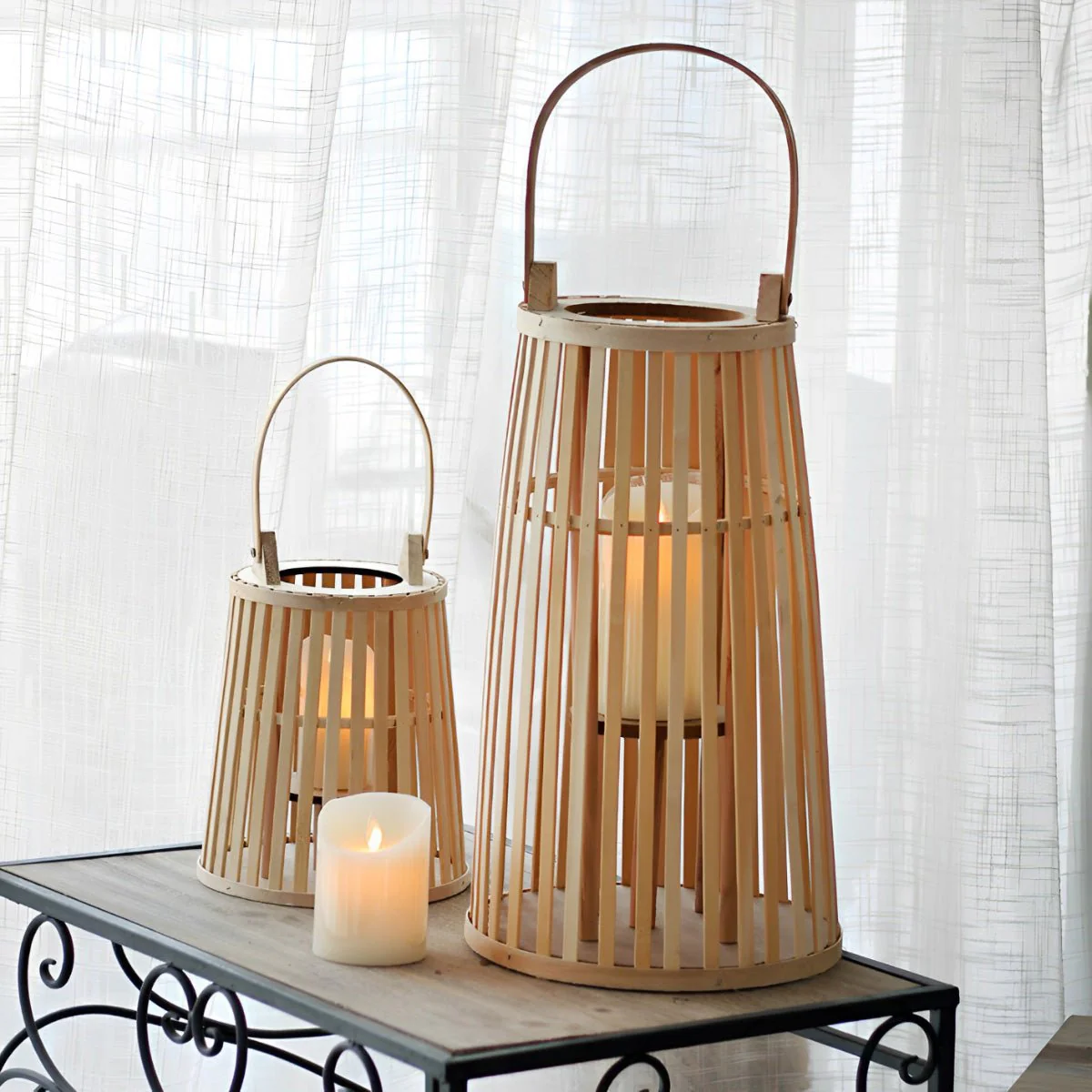 Handmade Bamboo Rattan LED Candle Lantern - Image 5