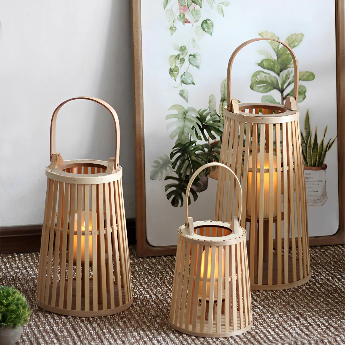Handmade Bamboo Rattan LED Candle Lantern - Image 6